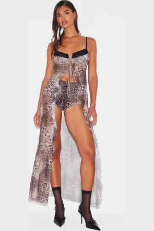 PRETTYLITTLETHING Leopard Printed Mesh Hot Pants