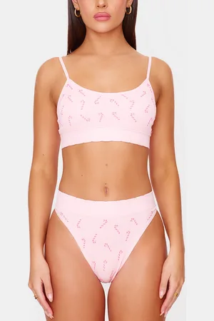 PRETTYLITTLETHING Candy Cane Print Ribbed Thong