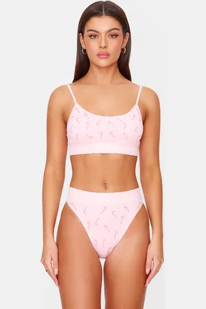 PRETTYLITTLETHING Candy Cane Print Ribbed Scoop Neck Bralette