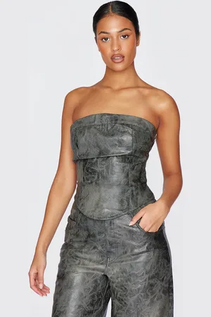 PRETTYLITTLETHING Tall Faux Leather Lace Up Detail Corset Top