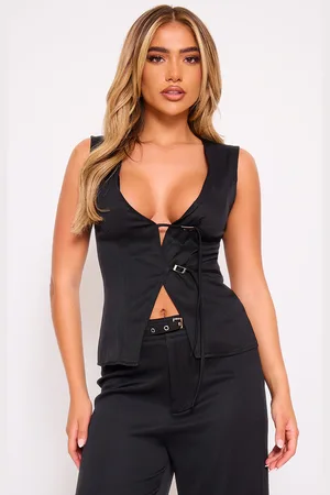 PRETTYLITTLETHING Woven Tailored Belt Detail Waistcoat
