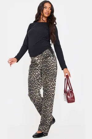 PRETTYLITTLETHING Maternity Leopard Low Rise Straight Leg Jeans