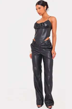 PRETTYLITTLETHING Faux Leather Dip Waist Flared Trousers