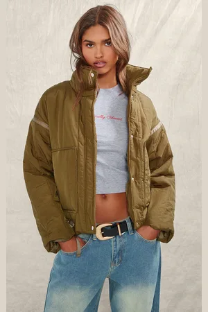 PRETTYLITTLETHING Khaki Quilted Padded Longline Jacket