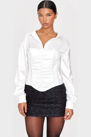 PRETTYLITTLETHING Satin Corset Detail Shirt