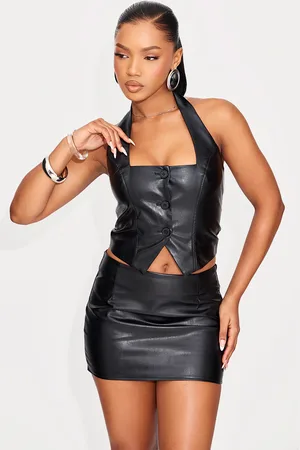 PRETTYLITTLETHING Faux Leather Halterneck Waistcoat