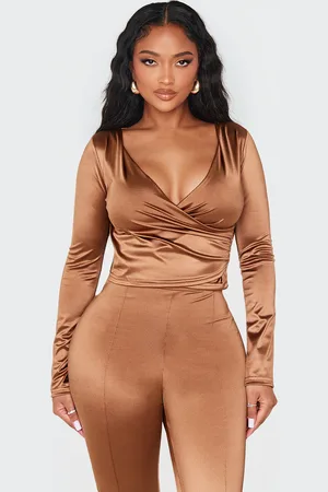 PRETTYLITTLETHING Shape Disco Sculpt Wrap Over Long Sleeve Top