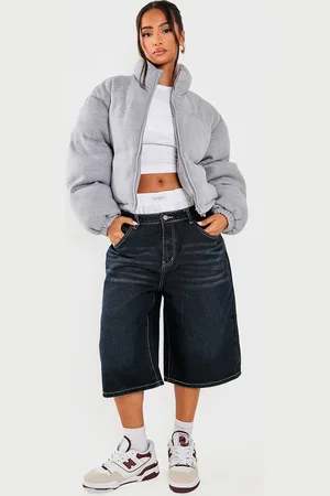 PRETTYLITTLETHING Petite Wool Look Cropped Puffer Jacket