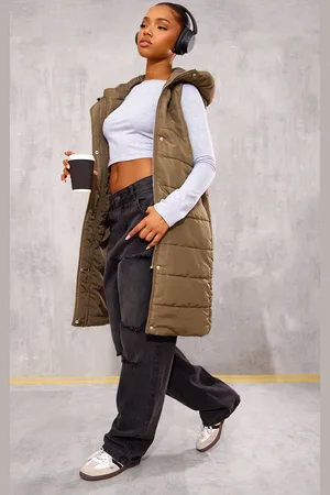 PRETTYLITTLETHING Khaki Longline Puffer Gilet