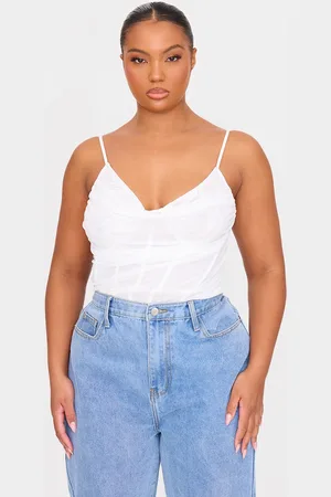 PRETTYLITTLETHING Plus Drape Detail Lace Bust Top