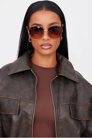 PRETTYLITTLETHING Rimless Oversized Rounded Sunglasses