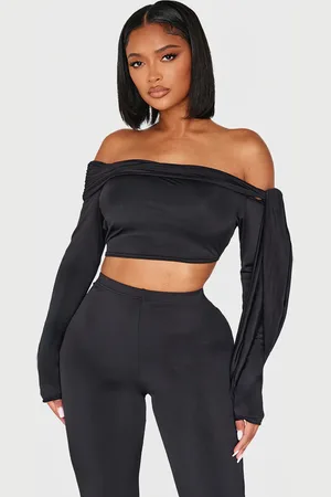 PRETTYLITTLETHING Shape Sculpt Wrap Bardot Long Sleeve Top
