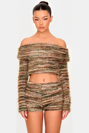 PRETTYLITTLETHING Fluffy Textured Foldover Bardot Top