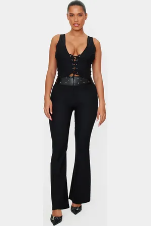 PRETTYLITTLETHING Shape Faux Leather Contrast Flared Trousers