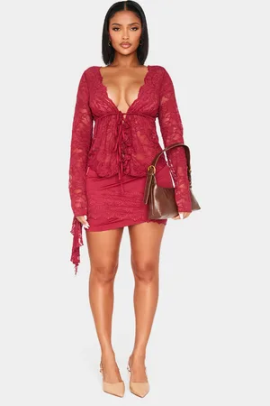 PRETTYLITTLETHING Shape Drape Lace Side Mini Skirt