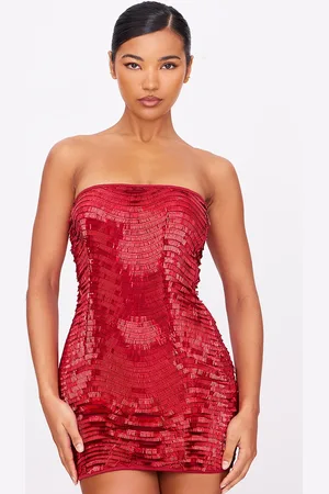 PRETTYLITTLETHING Textured Sequin Bandeau Mini Dress