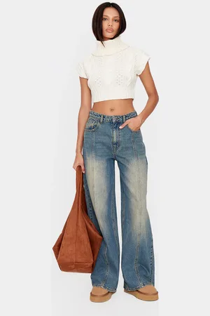 PRETTYLITTLETHING Vintage Washed Front Seam Detail Boyfriend Jeans