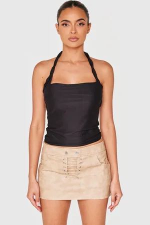 PRETTYLITTLETHING Halter Neck Twist Strap Detail Crop Top
