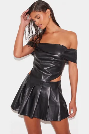 PRETTYLITTLETHING Faux Leather Off The Shoulder Top
