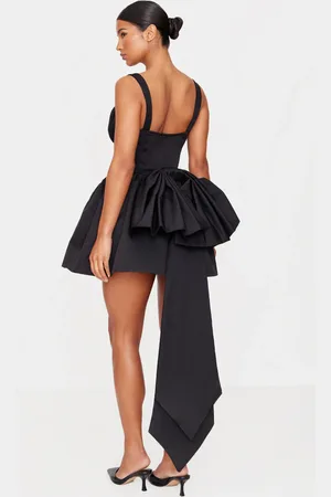 PRETTYLITTLETHING Premium Woven Bow Corset Detail Skater Dress