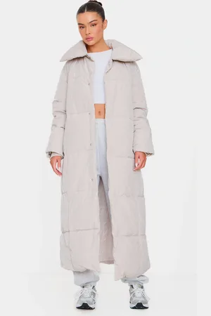 PRETTYLITTLETHING Stone Oversized Square Quilted Maxi Puffer Coat
