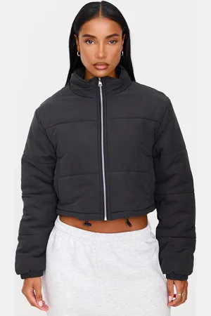 PRETTYLITTLETHING Super Cropped Peach Skin Puffer