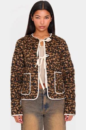 PRETTYLITTLETHING Leopard Quilted Contrast Binding Jacket