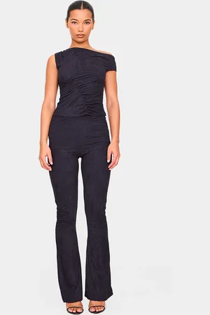 PRETTYLITTLETHING Faux Suede Skinny Flared Trousers