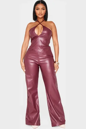 PRETTYLITTLETHING Shape Burgundy Faux Leather Trousers