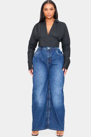 PRETTYLITTLETHING Plus Cropped Corset Detail Fitted Shirt
