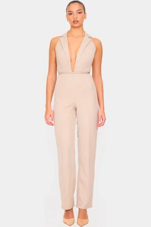 PRETTYLITTLETHING Stone Tailored Woven Waistcoat Lace Up Detail Jumpsuit