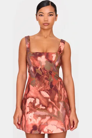PRETTYLITTLETHING Floral Corset A Line Shift Dress