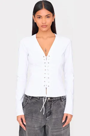 PRETTYLITTLETHING Stretch Woven Tie Front Fitted Shirt