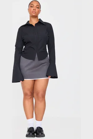PRETTYLITTLETHING Plus Hook And Eye Flare Sleeve Shirt