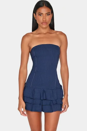 PRETTYLITTLETHING Stitch Detail Bandeau Frilled Shift Dress
