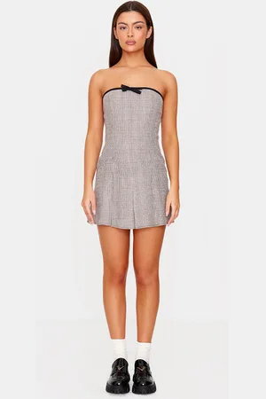 PRETTYLITTLETHING Check Bandeau Bow Detail Shift Dress