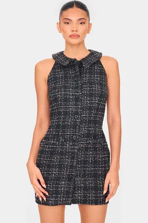 PRETTYLITTLETHING Boucle Button Up Mini Dress