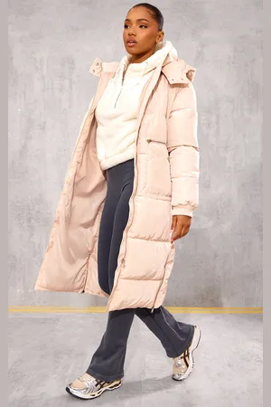 PRETTYLITTLETHING Stone Hooded Maxi Puffer Coat