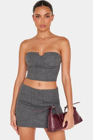PRETTYLITTLETHING Charcoal Herringbone Corset Top
