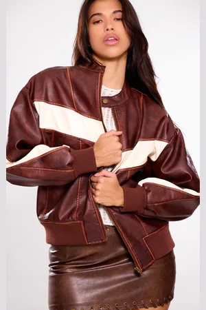 PRETTYLITTLETHING Faux Leather Contrast Panel Longline Bomber Jacket