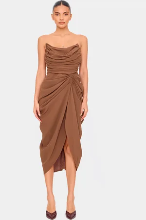 PRETTYLITTLETHING Chiffon Corset Bandeau Draped Midi Dress