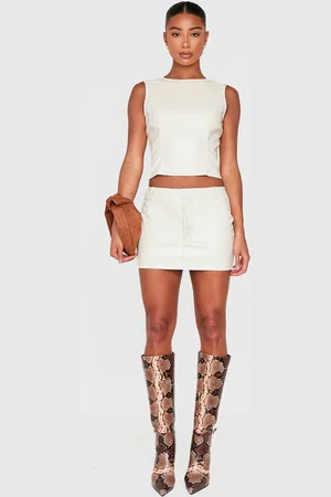 PRETTYLITTLETHING Cream Faux Leather Low Rise Micro Mini Skirt