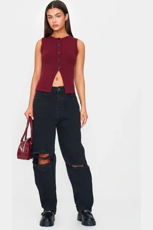 PRETTYLITTLETHING Extreme Ripped Hem Boyfriend Jeans