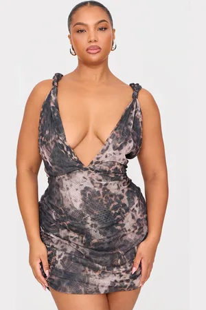 PRETTYLITTLETHING Plus Leopard Double Layer Slinky Mesh Panel Bodycon Dress