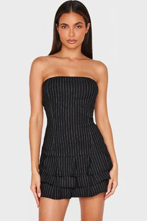 PRETTYLITTLETHING Stitch Detail Bandeau Frilled Shift Dress