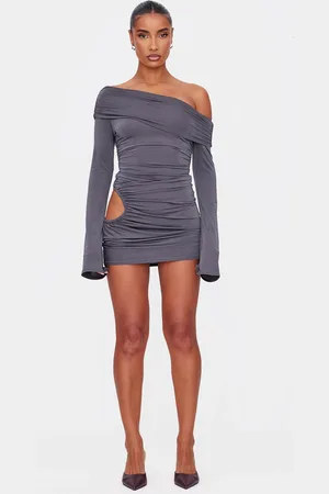 PRETTYLITTLETHING Dark Double Slinky Asymmetric Cut Out Mini Dress