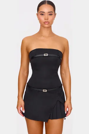 PRETTYLITTLETHING Double Belt Bandeau Pleated Mini Dress