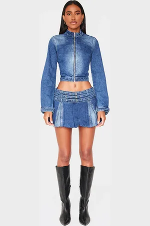PRETTYLITTLETHING Buckle Detail Denim Puffball Mini Skirt