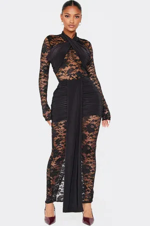 PRETTYLITTLETHING Shape Drape Detail Lace Skirt