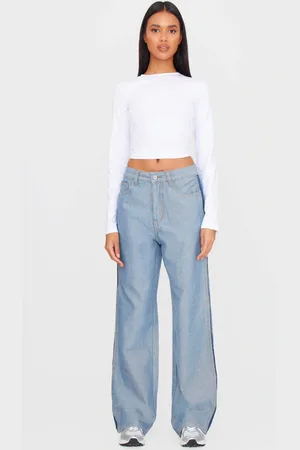 PRETTYLITTLETHING Contrast Panel Denim Straight Leg Jeans